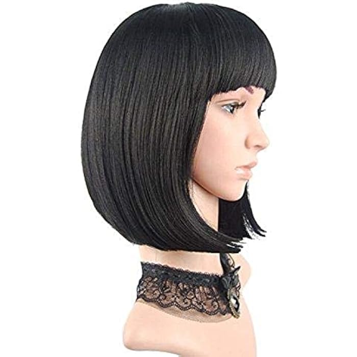 DILLARDS No Logo Black Straight Short Hair Bob Wigs With Flat Bangs Cosplay Synthetic Wigs For Women - Image 1